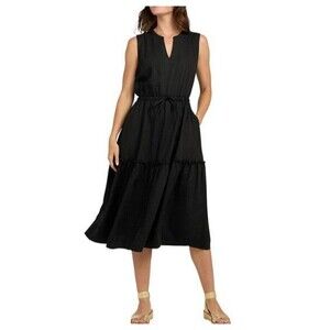 Lands' End Ladies' Tiered Midi Dress Black Size Medium NWT